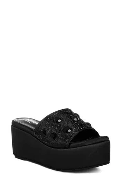 London Rag Meta Charts Wedge Sandal In Black