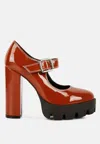 London Rag Millenial Bug Patent High Heeled Mary Jane Shoes In Brown