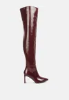London Rag Minkles Patent Pu Long Slim Block Heeled Boots In Red