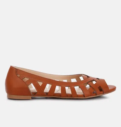 London Rag Moira Woven Peep Toe Flats In Brown