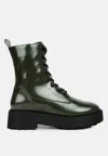 London Rag Molsh Faux Leather Ankle Biker Boots In Green