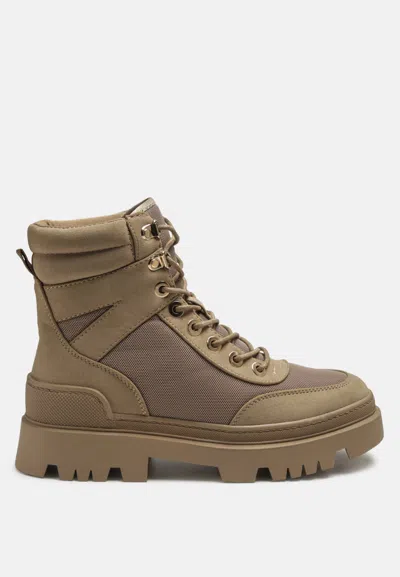London Rag Mood Lace Up Ankle Boots In Beige