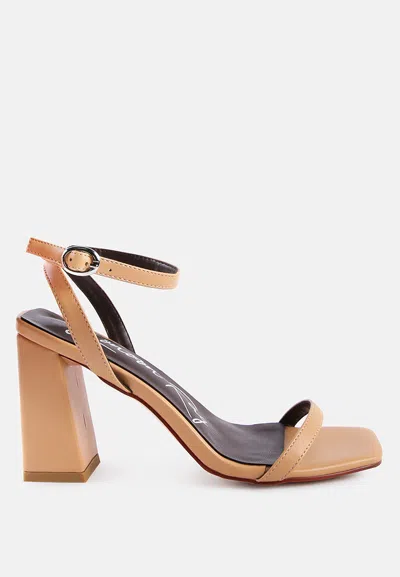 London Rag Mooncut Block Heel Ankle Strap Sandals In Beige