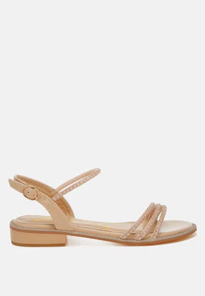 London Rag Nobbity Rhinestone Pearl Detail Flat Sandals In Beige