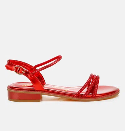 London Rag Nobbity Rhinestone Pearl Detail Flat Sandals In Red