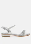 London Rag Nobbity Rhinestone Pearl Detail Flat Sandals In Silver