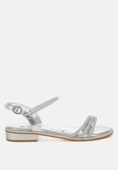 London Rag Nobbity Rhinestone Pearl Detail Flat Sandals In Silver