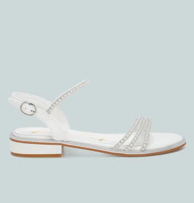 London Rag Nobbity Rhinestone Pearl Detail Flat Sandals In White