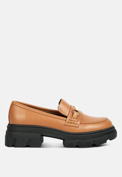 London Rag Oklyn Horsebit Emblesihed Chunky Platform Loafers In Brown
