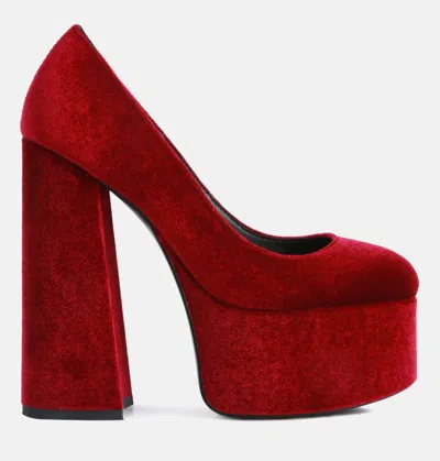 London Rag Old Novelty Platform Heel Velvet Pumps In Red