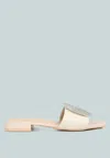 London Rag Ollilie Rhinestones Embellished Brooch Slip On Sandals In Beige