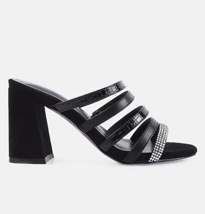 London Rag Peaches Multi Strap Diamante Detail Sandals In Black