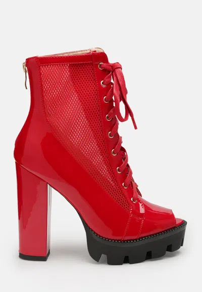 London Rag Peepque Peep Toe Lace-up Booties In Red