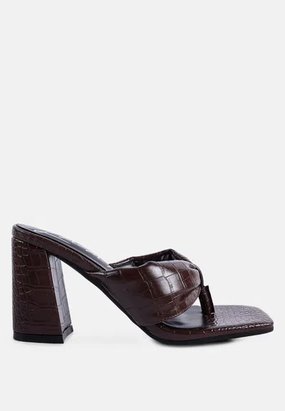 London Rag Phantom Ruched High Heeled Thong Sandals In Brown