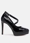 LONDON RAG PIXIE DUST PATENT FAUX LEATHER CROSS STRAP PUMPS