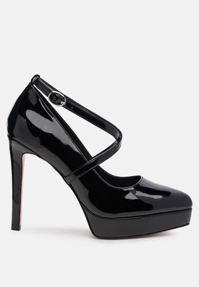 London Rag Pixie Dust Patent Faux Leather Cross Strap Pumps In Black