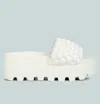 London Rag Platform Slides With Woven Textured Straps In White