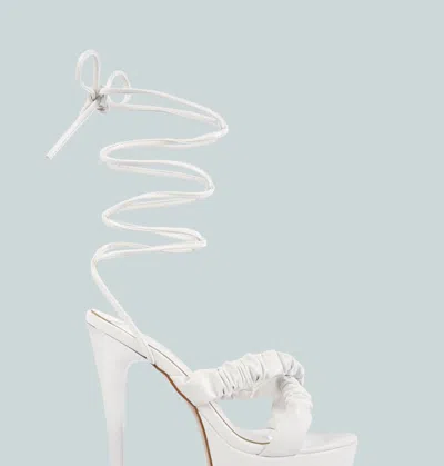 London Rag Pop Era Ruched Straps Tie Up Sandals In White