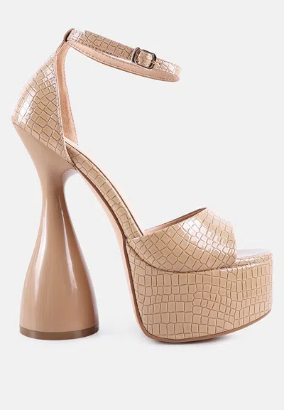 London Rag Pretty Me Patent Croc Ultra High Platform Sandals In Beige