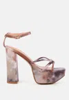London Rag Prisma Tie-dye High Platform Heeled Sandals In Brown