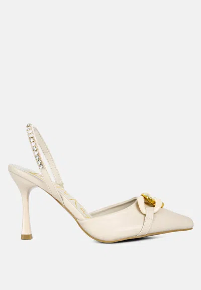 London Rag Pull Me Diamante Embellished Chain Sandals In White