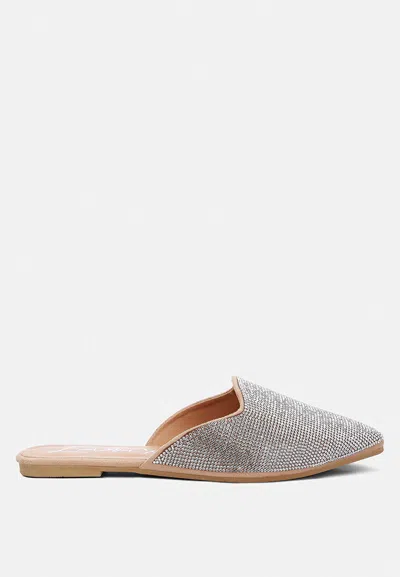 London Rag Rayen Rhinestones Embellished Mules In Beige