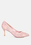 London Rag Reunion Lace Mid Heel Pumps In Pink