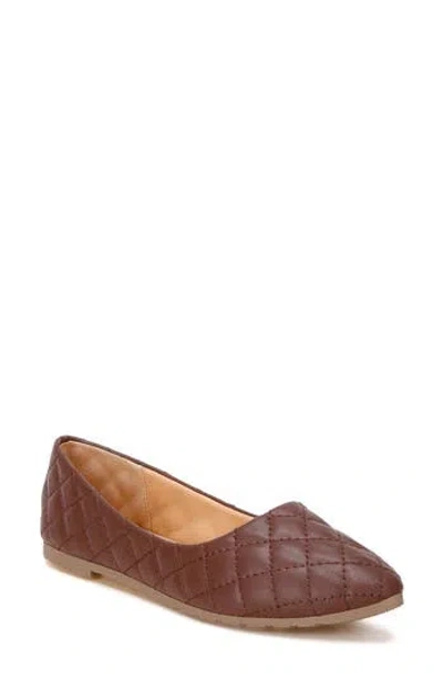London Rag Rikhani Quilted Pointed Toe Ballet Flat In Brown