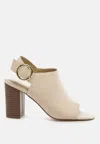 London Rag Roisin Stacked Block Heel Faux Suede Sandals In Beige