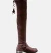 London Rag Rumple Velvet Over The Knee Clear Heel Boots In Dark Brown