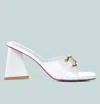 London Rag Salisbury Horsebit Buckle Triangular Block Heel Sandals In White