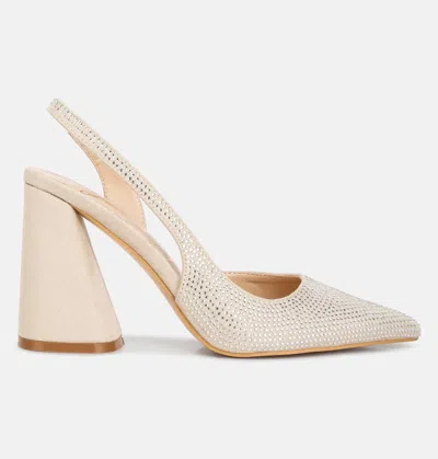 London Rag Saranna Rhinestone Embellished Suede Heel Sandals In Beige