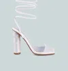 London Rag Scansta Lace Up Rhinestone Embellished Heel Sandals In White