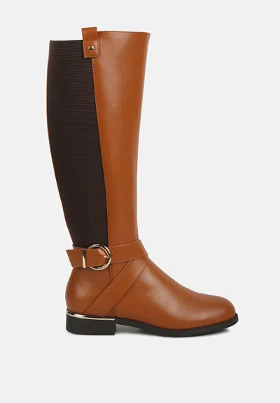 London Rag Snowd Belt Embellished Knee High Boots In Brown