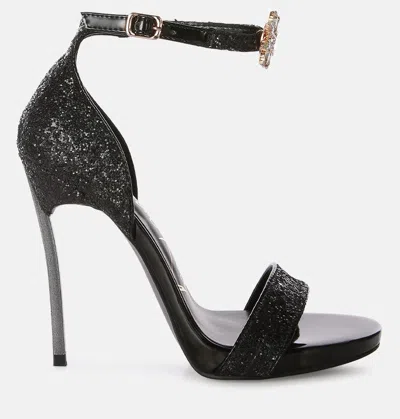 London Rag Straight Fire High Heeled Glitter Sandals In Black