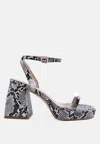 London Rag Such Flirt Snake Pattern Block Heeled Sandals In Grey