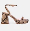 London Rag Such Flirt Snake Print Triangular Block Heel Sandals In Brown