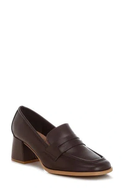 London Rag Sutapa Penny Strap Flared Block Heel Loafer In Brown