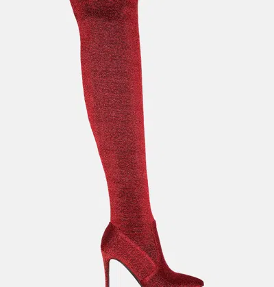 London Rag Tigerlily Knitted Stiletto Long Boots In Red