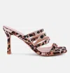 London Rag Times Up Diamante Buckle Mid Heel Sandals In Leopard