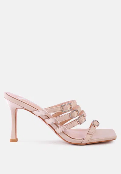 London Rag Times Up Diamante Buckle Mid Heel Sandals In Pink