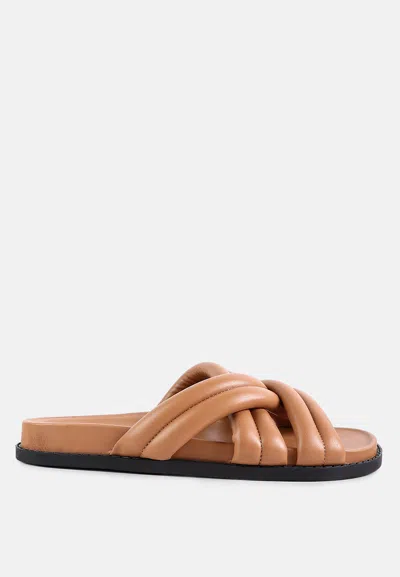 London Rag Tora Quilted Strap Slider Flats In Brown