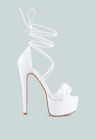 London Rag Twerk Tie-up Braided High Platform Sandals In White