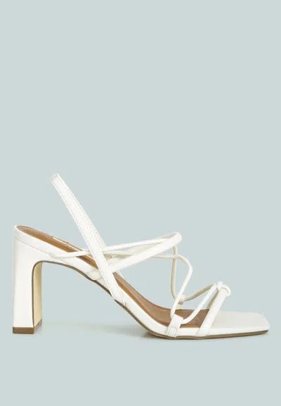 London Rag Two Strings Slingback Slim Block Heel Sandals In White
