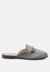 London Rag Velvet Buckled Flat Mules In Grey