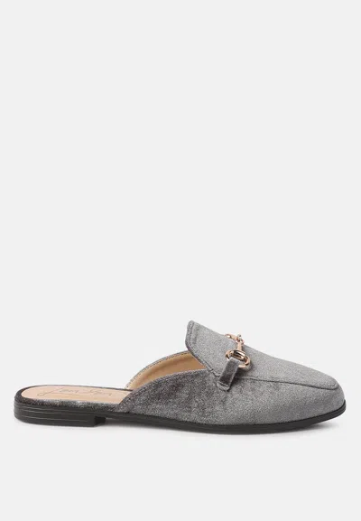 London Rag Velvet Buckled Flat Mules In Grey