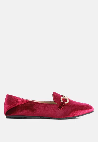 London Rag Velvet Metal Show Detail Loafers In Red