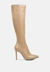 London Rag Wheedle Croc High Heeled Calf Boots In Beige