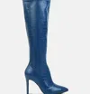 London Rag Wheedle Croc High Heeled Calf Boots In Blue