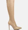 London Rag Wheedle Croc High Heeled Calf Boots In Beige